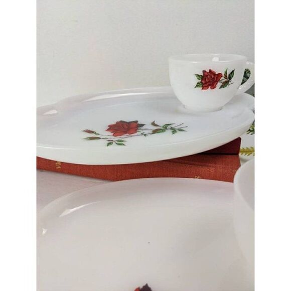 Vintage Federal Glass Snack plate Rosecrest, Red rose - Picture 8 of 8